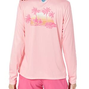 Columbia Women's Tidal Tee PFG Palapa Palms Long Sleeve, Pink Pop/Palapa Palms, Medium