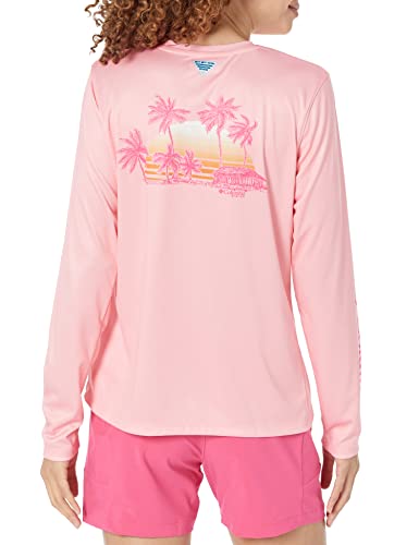 Columbia Women's Tidal Tee PFG Palapa Palms Long Sleeve, Pink Pop/Palapa Palms, Medium