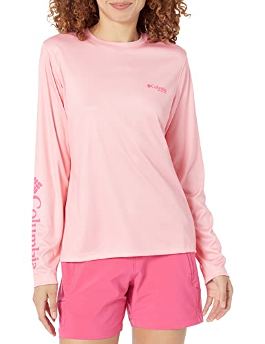 Columbia Women's Tidal Tee PFG Palapa Palms Long Sleeve, Pink Pop/Palapa Palms, Medium