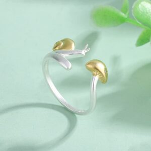 Mushroom Snail Open Ring for Women Teen Silver Plated Cubic Zirconia Fashion Personality Adjustable Expandable Stackable Knuckle Tail Ring Cute Animal Personalized Christmas Birthday Exquisite Jewelry Gift Bff