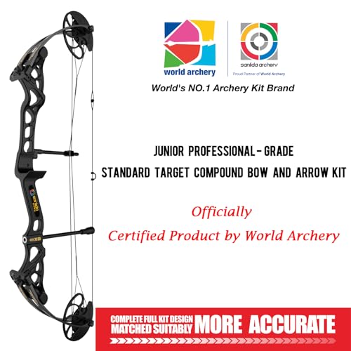 Sanlida Hero X8 Junior Professional- Grade Standard Target Compound Bow and Arrow Kit with Target Accessories for Competition for Juniors, Youths, Ladies/Limited Life-time Warranty/Black/14-60Lbs