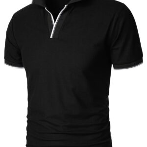 HOOD CREW Man’s Polo Shirt Casual Basic Designed V-Neck Tee Shirts Black XL