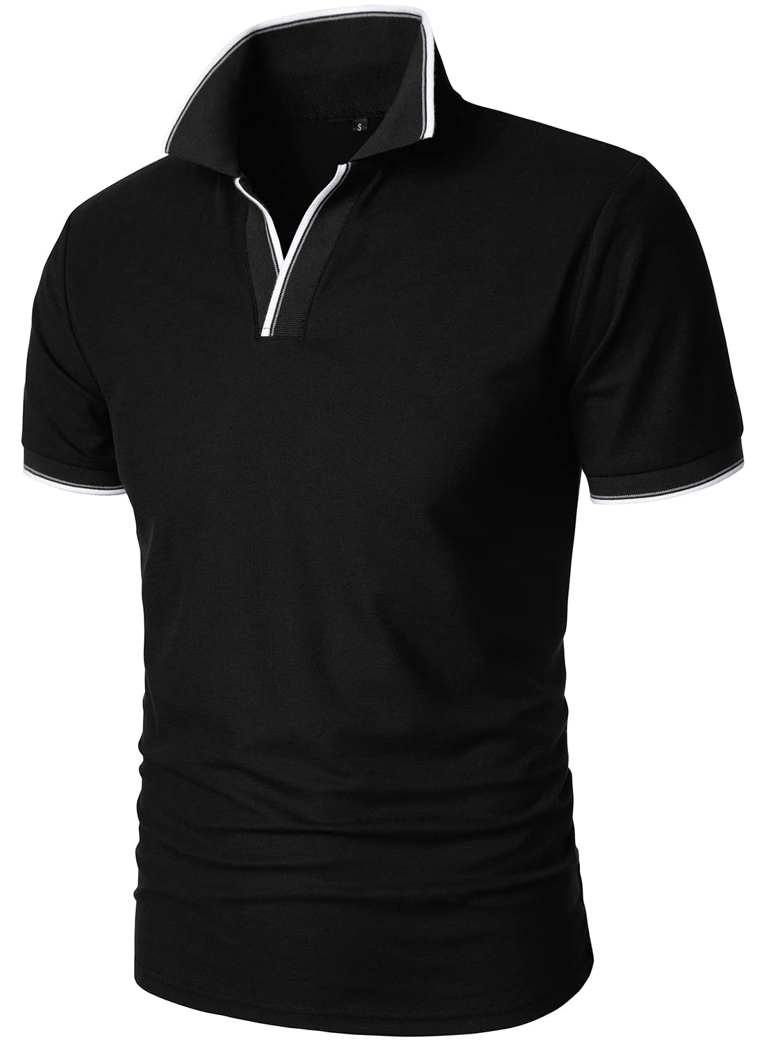 HOOD CREW Man’s Polo Shirt Casual Basic Designed V-Neck Tee Shirts Black XL