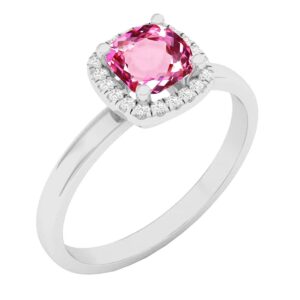 Dazzlingrock Collection 14K 5.3 MM Cushion Lab Created Pink Sapphire & Round Diamond Women Ring, White Gold, Size 7