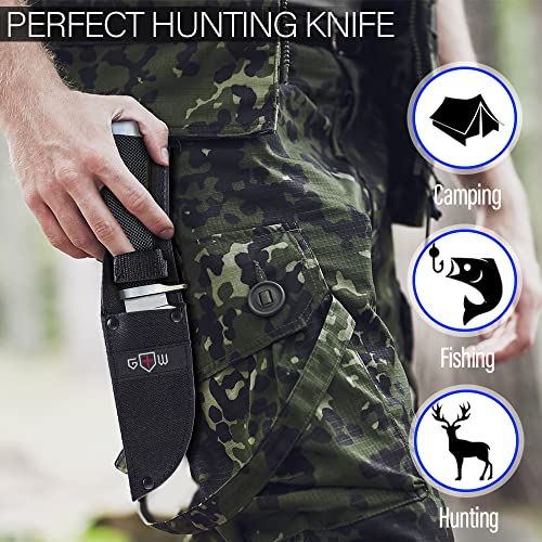 Bundle of 2 Items - Hunting Knife with Sheath Survival Knives for Men - Best Tactical Camping Hunting Hiking Knife - Best Camping Hunting Fishing Hiking Survival Knofe - Travel Accessories Gear