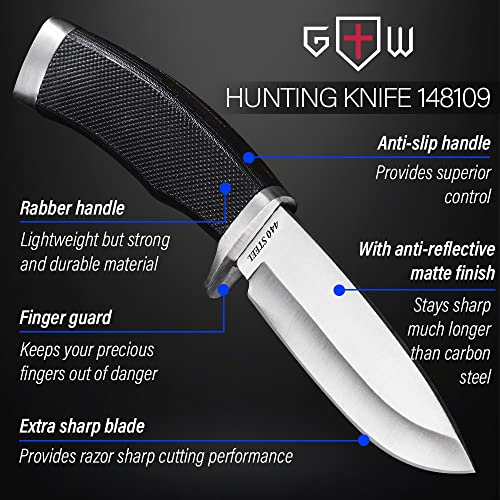 Bundle of 2 Items - Hunting Knife with Sheath Survival Knives for Men - Best Tactical Camping Hunting Hiking Knife - Best Camping Hunting Fishing Hiking Survival Knofe - Travel Accessories Gear