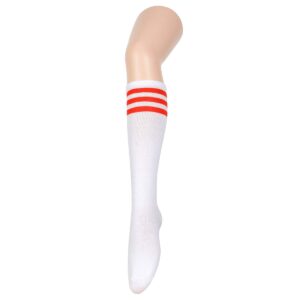 Komorebi Women's Knee High Athletic Socks Stripes Tube Sport Socks Soft Strench High Socks for Women Outdoor White Red One Size