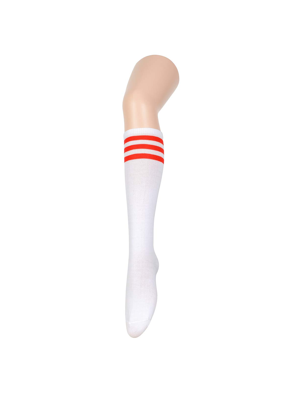 Komorebi Women's Knee High Athletic Socks Stripes Tube Sport Socks Soft Strench High Socks for Women Outdoor White Red One Size