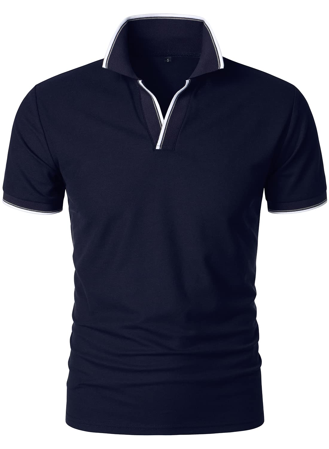 HOOD CREW Man’s Polo Shirt Casual Basic Designed V-Neck Tee Shirts Navy L