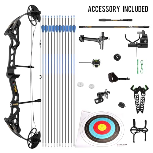 Sanlida Hero X8 Junior Professional- Grade Standard Target Compound Bow and Arrow Kit with Target Accessories for Competition for Juniors, Youths, Ladies/Limited Life-time Warranty/Black/14-60Lbs