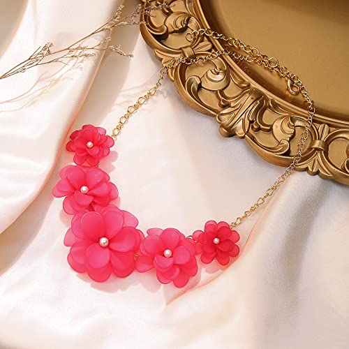 Flyonce Flower Collar Necklace, Floral Flower Statement Summer Beach Chokers Necklaces for Women Hot Pink