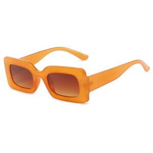 laspor vintage 90s rectangle sunglasses trendy nude square sunglasses for women men (orange)