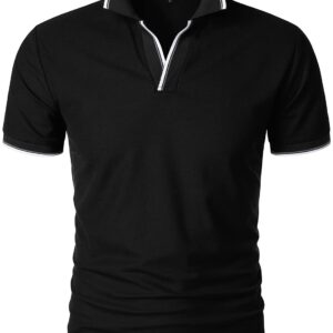 HOOD CREW Man’s Polo Shirt Casual Basic Designed V-Neck Tee Shirts Black XL