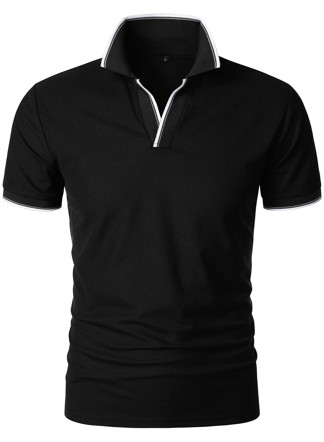 HOOD CREW Man’s Polo Shirt Casual Basic Designed V-Neck Tee Shirts Black XL