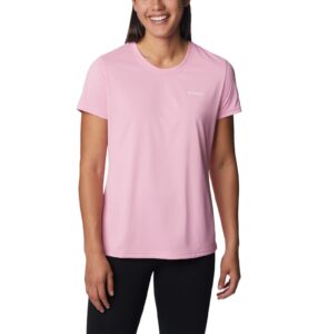 columbia women's hike short sleeve crew, wild rose, large