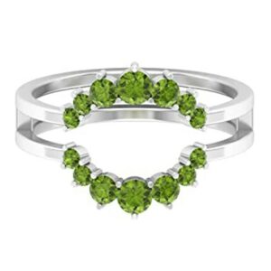 round cut green peridot 925 sterling silver 14k white gold over diamond enhancer wedding ring guard for women's