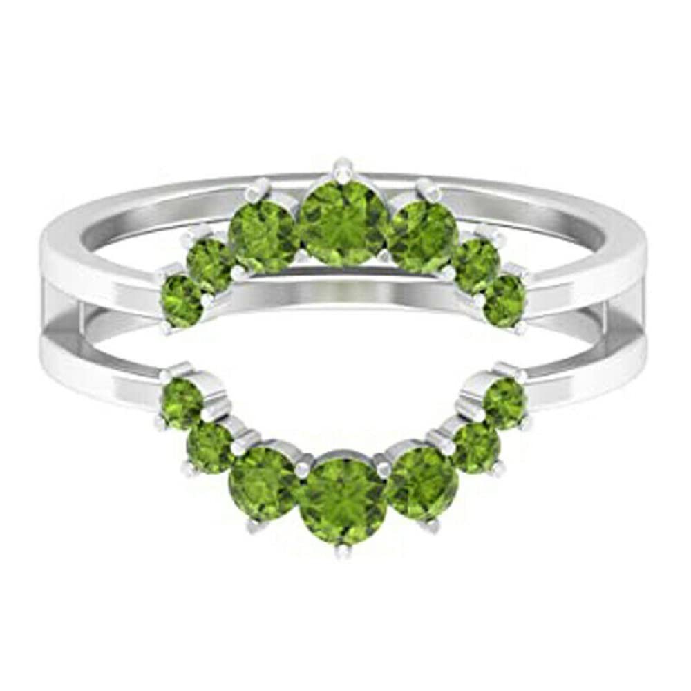 Round Cut Green Peridot 925 Sterling Silver 14K White Gold Over Diamond Enhancer Wedding Ring Guard for Women's