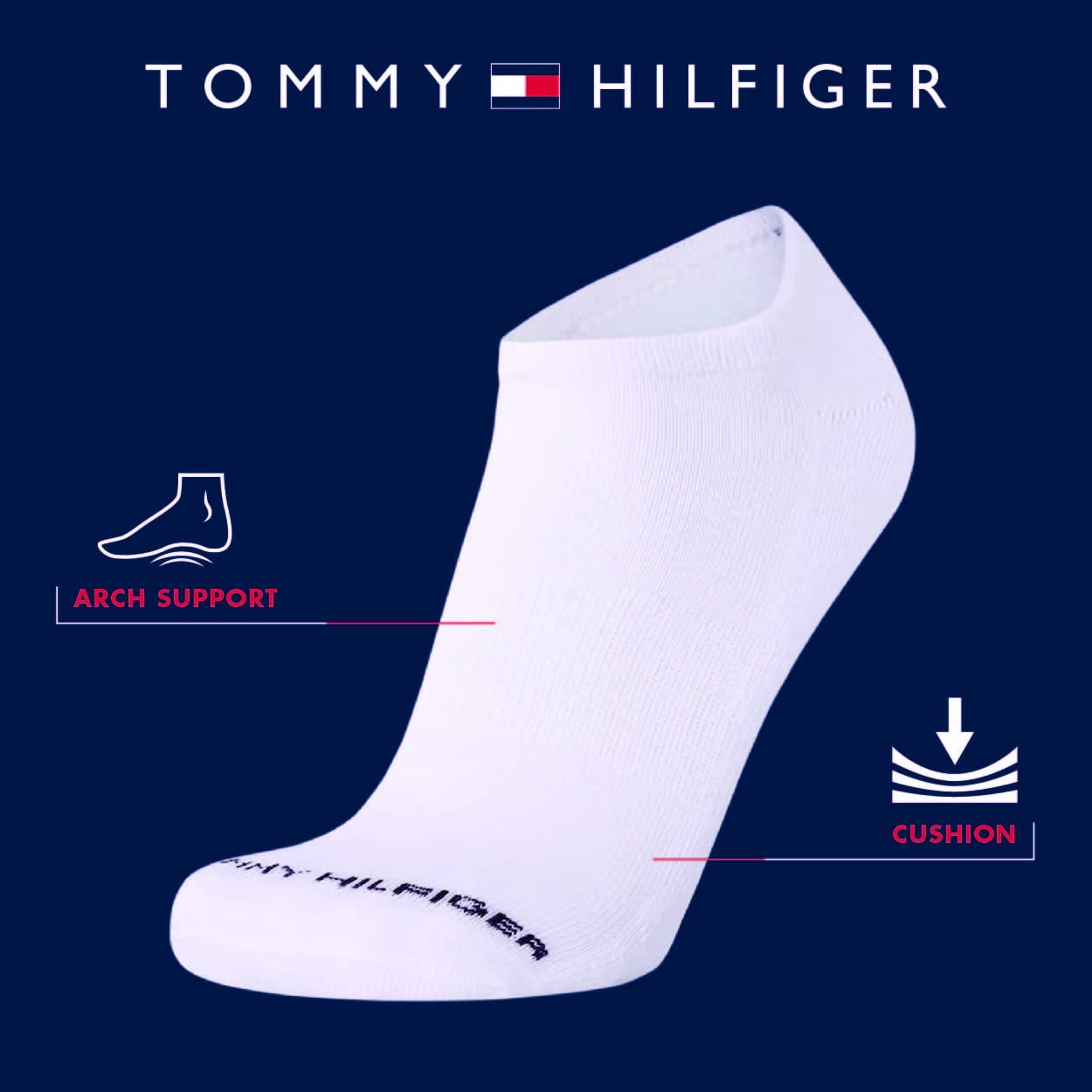 Tommy Hilfiger Men's Athletic Socks - Cushion No Show Ankle Socks (6 Pack), Size Shoe Size 7-12, Grey Assorted