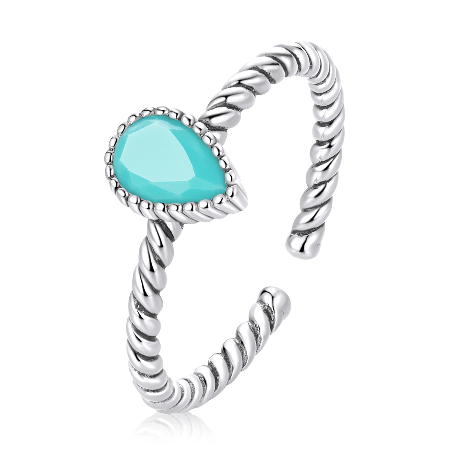 Shysnow Turquoise Ring for Women Vintage Adjustable Green Twisted Rope Rings Sterling Silver 925 Open Blue Oval Cut Turquoise Western Statement Ring Boho Jewelry