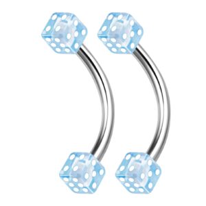 BanaVega 2PCS Stainless Steel Curved Barbell 16g 3/8'' 10mm 3mm Light Blue Dice Tragus Daith Lobe Earring Eyebrow Piercing Jewelry 8061 (CU SL 1.2 10 DA3 P2 LBL)