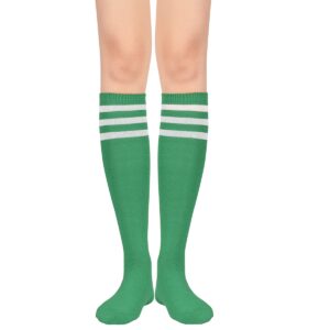 Komorebi Women's Knee High Athletic Socks Stripes Tube Sport Socks Soft Strench High Socks for Women Outdoor Green White One Size