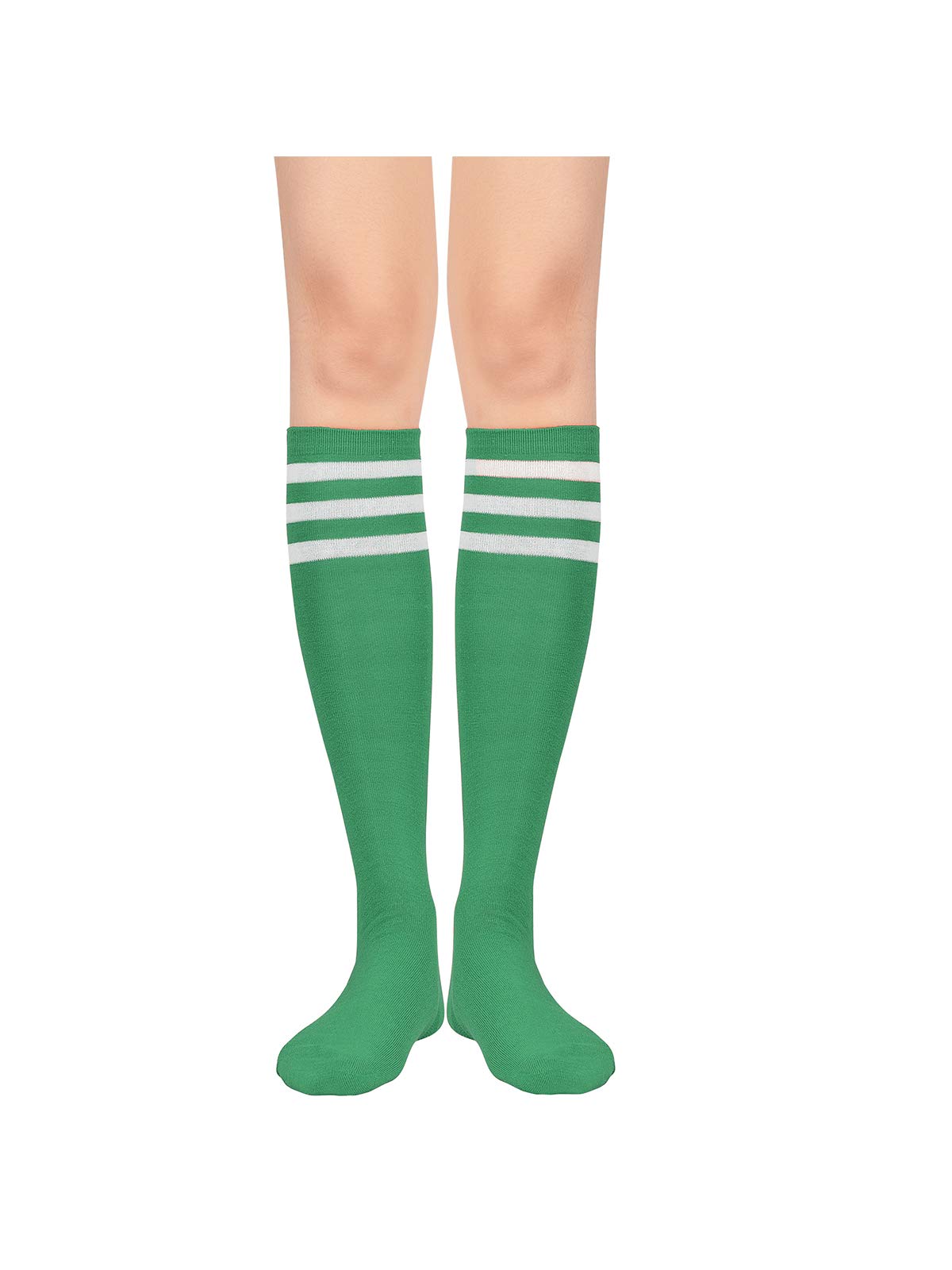 Komorebi Women's Knee High Athletic Socks Stripes Tube Sport Socks Soft Strench High Socks for Women Outdoor Green White One Size