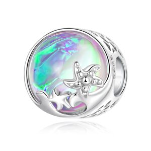 VOROCO Beach Sea Waves Charm for Bracelet 925 Sterling Silver Sea Starfish Bead Charm for Bracelet & Necklace Mother's Day Birthday Christmas Jewelry Gifts for Women