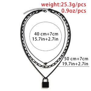 Inactwin Stacked Necklaces for Women Black Lock Chains Heart Grunge Layered Necklace Aesthetic Pendant Multilayer Choker