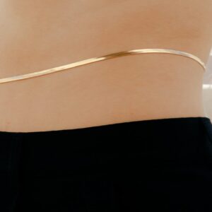 LUXSTRA Waterproof 18K Gold Waist-Chain | Three Sizes S, M, L Flat Snake Herringbone Belly Chain | Sexy Bikini Layering Body Chain For Women