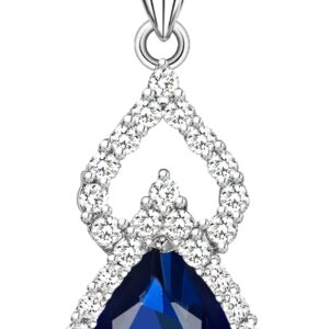 LMXXVJ Necklace Pendant for Women With Created Blue Sapphire,Silver Tone Teardrop Gem Birthstone Necklace Fashion Jewelry Valentine's Day Mother's Day Birthday Anniversary Prom Necklace Gift