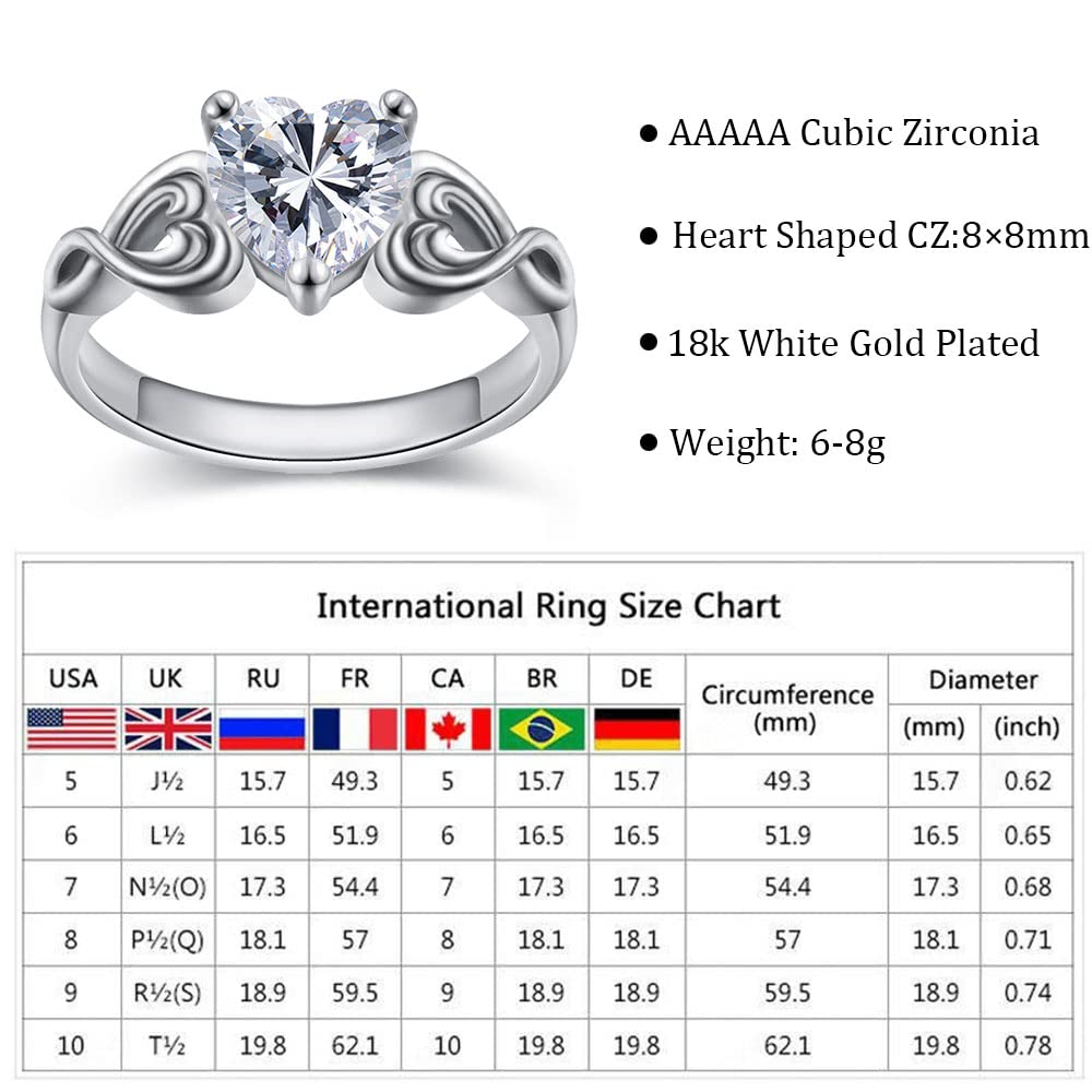 AOUCIA 18K Rose gold Plated Love Heart Cubic Zirconia Promise Halo Engagement Promise Eternity Valentine's Day Ring for Women Size 6-10 (Love heart-Platinum, 10)