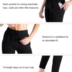 Yogipace Petite Women's 7/8 On The Fly Pants Drawstring Casual Lounge Joggers Travel Sweatpants,Black,24",Size S