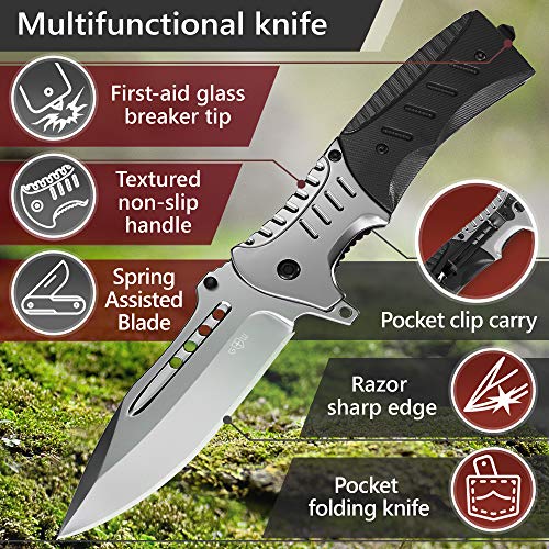 Bundle of 2 Items - Hunting Knife with Sheath Survival Knives for Men - Best Tactical Camping Hunting Hiking Knife - Best Camping Hunting Fishing Hiking Survival Knofe - Travel Accessories Gear