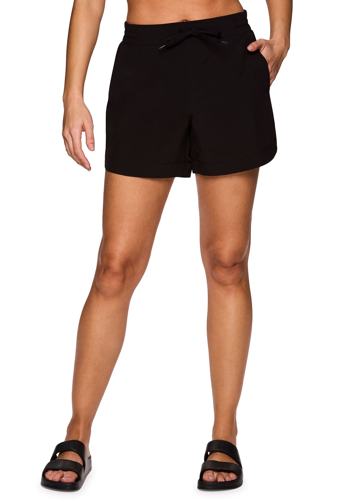 RBX Women's Quick Dry Stretch Woven Walking Short with Zip Pockets Overlap Black S