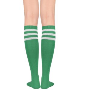 Komorebi Women's Knee High Athletic Socks Stripes Tube Sport Socks Soft Strench High Socks for Women Outdoor Green White One Size