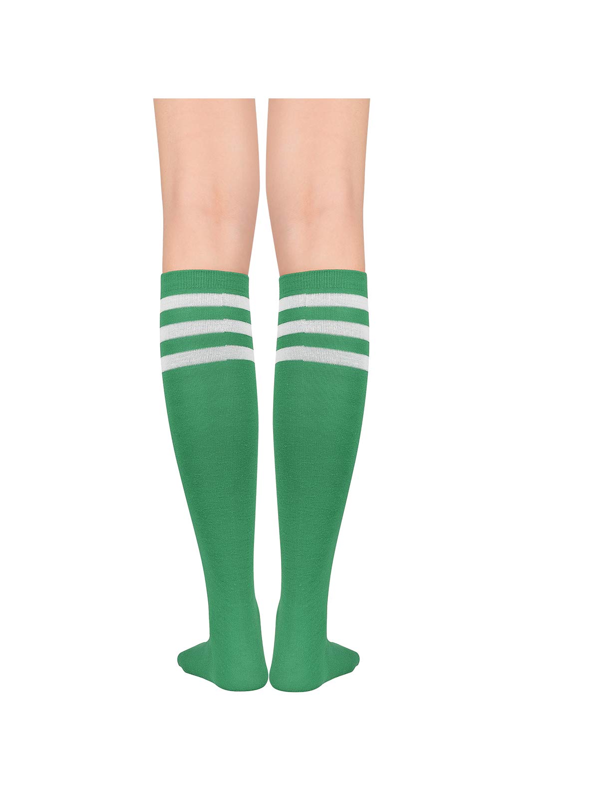 Komorebi Women's Knee High Athletic Socks Stripes Tube Sport Socks Soft Strench High Socks for Women Outdoor Green White One Size