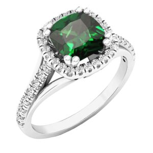 dazzlingrock collection 14k 7 mm cushion created emerald & round diamond women ring, white gold, size 7