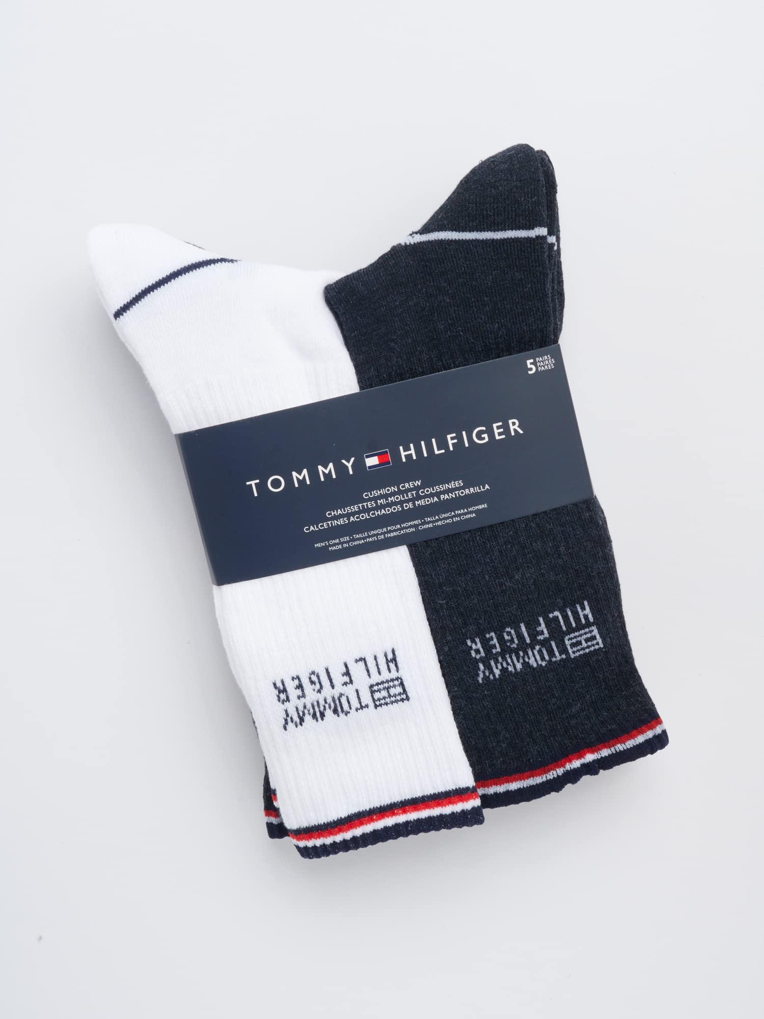 Tommy Hilfiger Men's Athletic Socks - Cushioned Crew Socks (5 Pack), Size 7-12, White Assorted