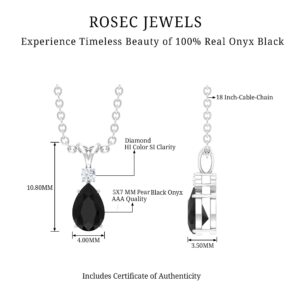 Rosec Jewels Natural Black Onyx Teardrop Pendant with Diamond| 5X7 MM Pear| AAA Quality| Anniversary/Graduation Jewelry for Women, 14K White Gold, With Chain