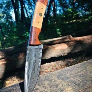 Titan International Knives 8.2" Damascus Steel Fixed Blade Hunting Knife | Handmade 1095 4340 Carbon Mix Hand Pounded | EDC Black Walnut and Olive Wood Handle | Leather Sheath Multi Purpose Survival and Camping Knives