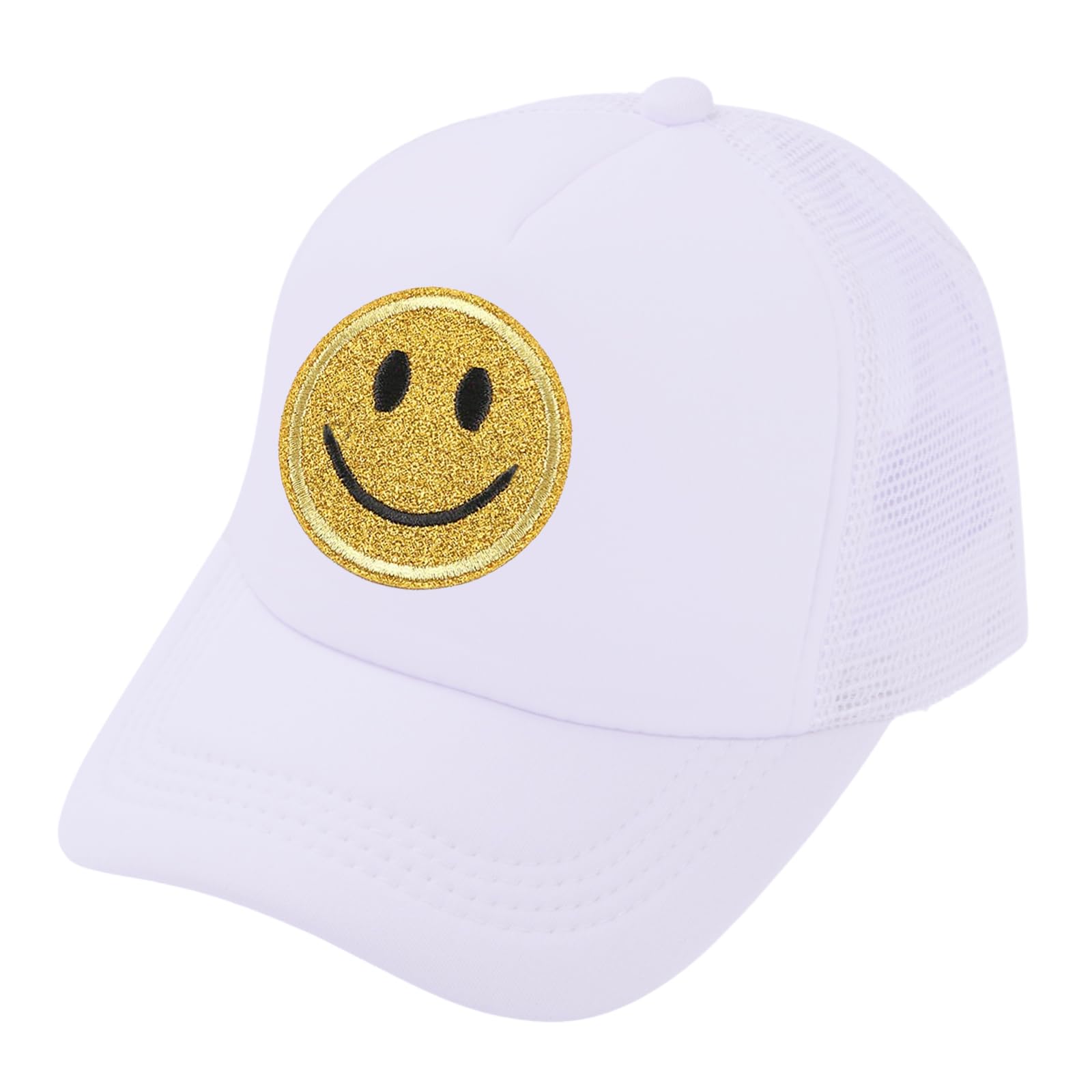 lycycse Smile Face Hat Womens Mesh Neon Trucker Hats with Sequins Smile Patch Preppy Hat Retro Baseball Cap