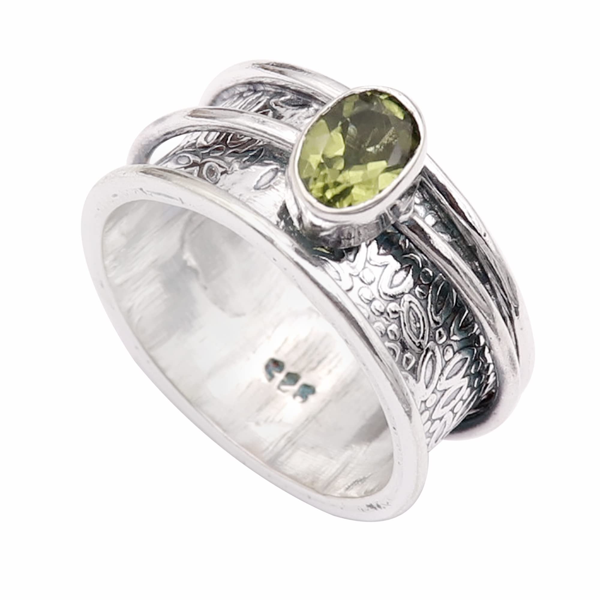 Peridot Silver Spinner Ring 925 Solid Sterling Silver Band Meditation Ring By Goyal Exports SRG328E (US-7.5)