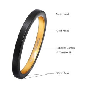 Phyonio 2mm Tungsten Carbide Ring for Women Tungsten Wedding Ring Black Thin Engagement Propose Promise Ring Comfort Fit Size 8