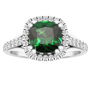 Dazzlingrock Collection 14K 7 MM Cushion Created Emerald & Round Diamond Women Ring, White Gold, Size 7