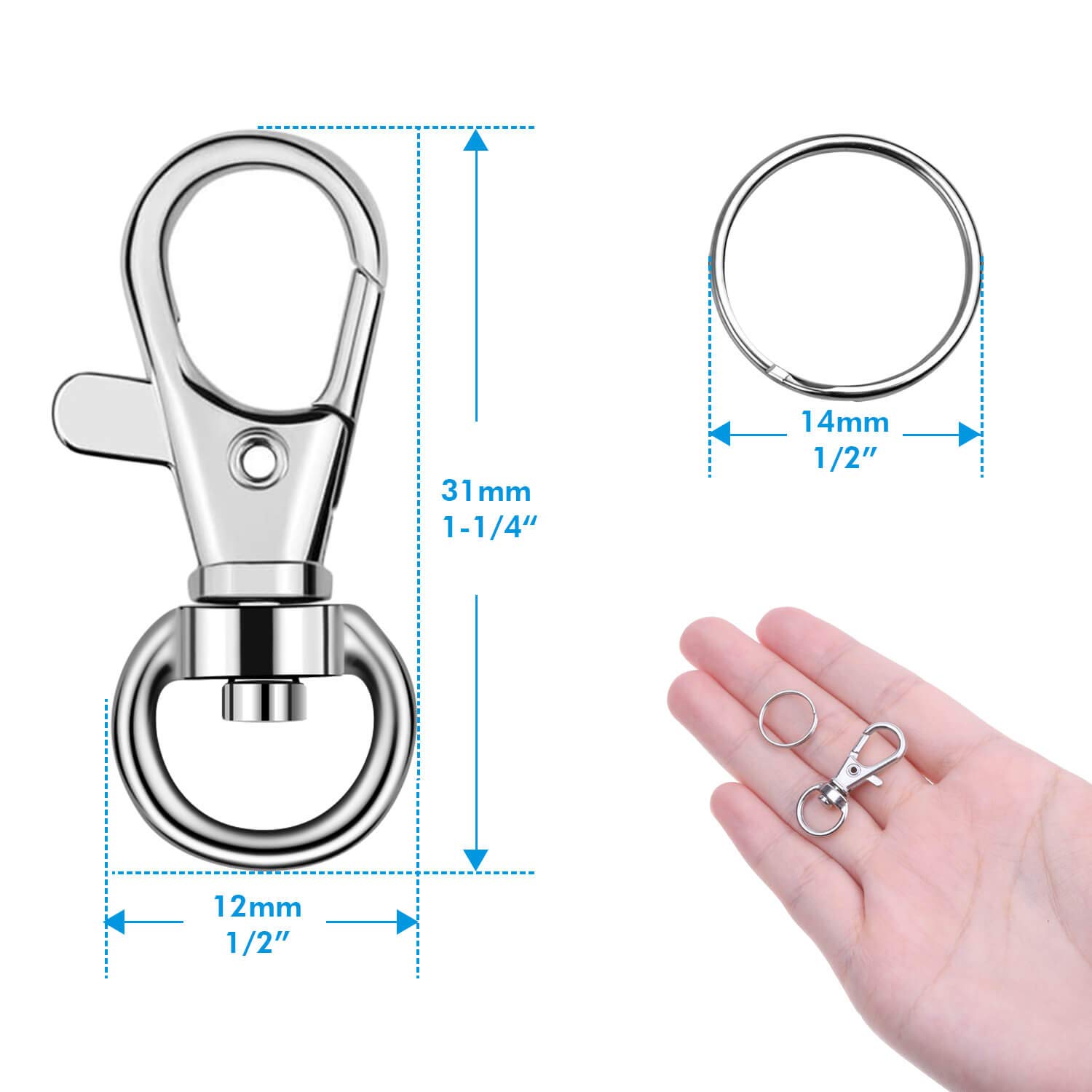 Key Chain Swivel Hooks, Anezus 100pcs Keychain Hardware Metal Swivel Snap Hook Lanyard Clips Hooks with Keychain Rings for Keychain Hardware and Lanyard Charms