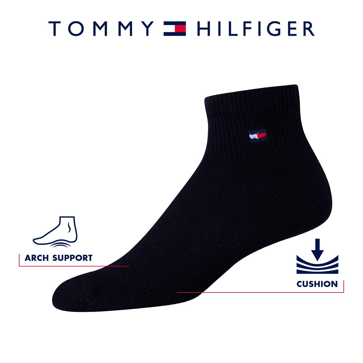 Tommy Hilfiger Men's Socks - Cushion Quarter Cut Ankle Socks (12 Pack), Size 7-12, BlueGrey