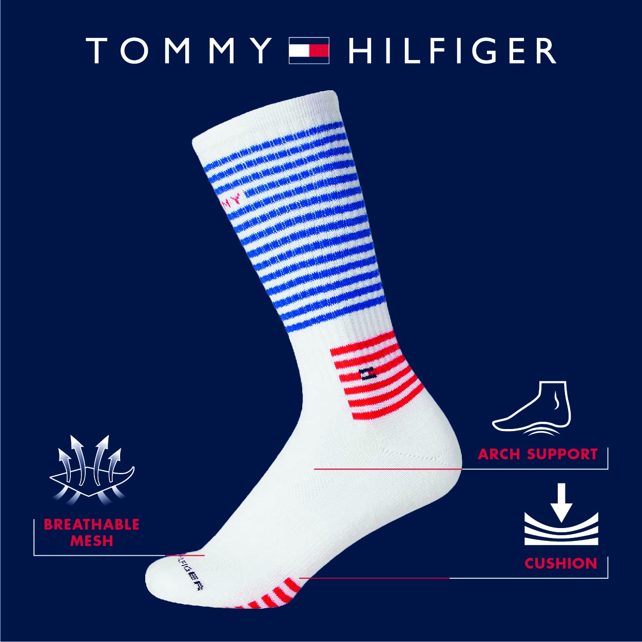 Tommy Hilfiger Men's Athletic Socks - Cushioned Crew Socks (5 Pack), Size 7-12, White Assorted