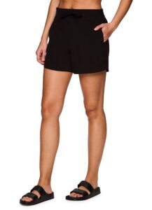 rbx women's quick dry stretch woven walking short with zip pockets overlap black s