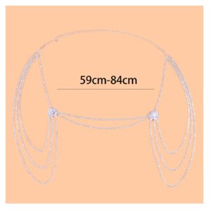 Luxury Rhinestone Shoulder Chain Necklace Layered Back Chain Flower Crystal Shoulder Harness Chain Statement Bridal Wedding Jewelry for Women (Flower)