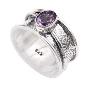 Amethyst Silver Spinner Ring 925 Solid Sterling Silver Band Meditation Ring By Goyal Exports SRG328D (US-5)